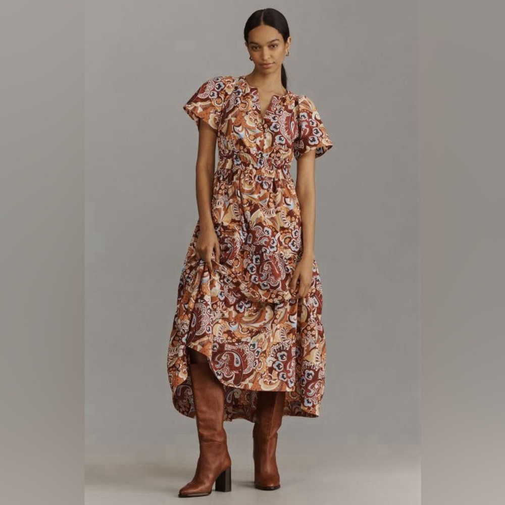 Anthropologie Somerset Maxi Bronze Floral Cotton Dress